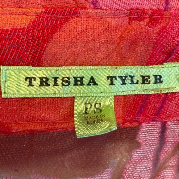 Trisha Tyler Red Floral Sheer Peplum Button Front Top Blouse Women Sz PS - Picture 6 of 10